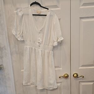 indulge White V-Neck Button Front Short Dress